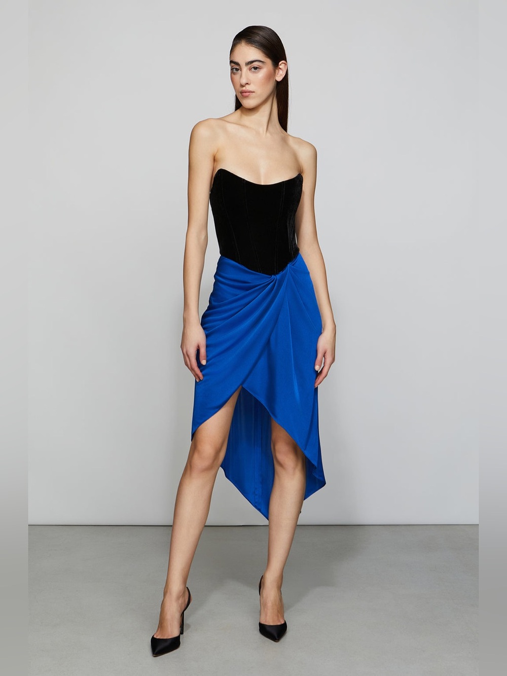 Et Ochs Celine Strapless Asymmetrical Cobalt Blue Draped Dress